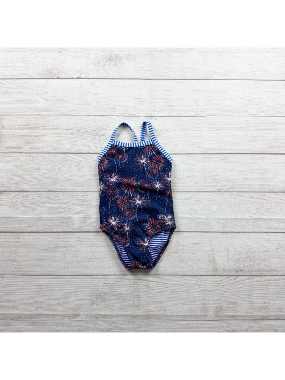 Dolfin Fireworks Print Girls Swimsuit One Piece Navy Red White 3T